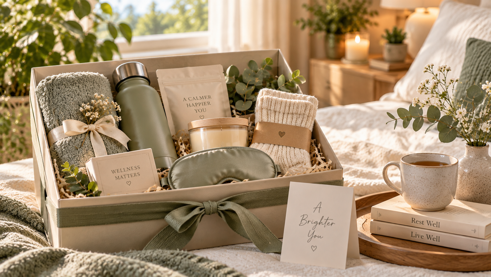 Curated wellness gift collection with cozy self-care essentials