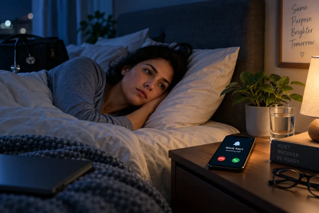 On-call professional trying to sleep while waiting for a work alert